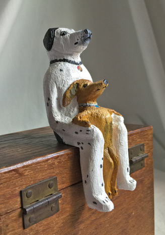 2 dogs balsa wood sculpture