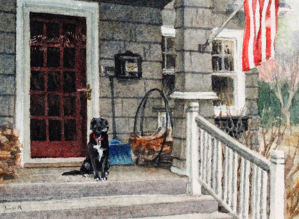 watercolor miniature pet and home portrait