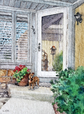 watercolor miniature pet and home portrait