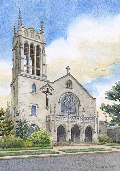watercolor sacred heart church portrait