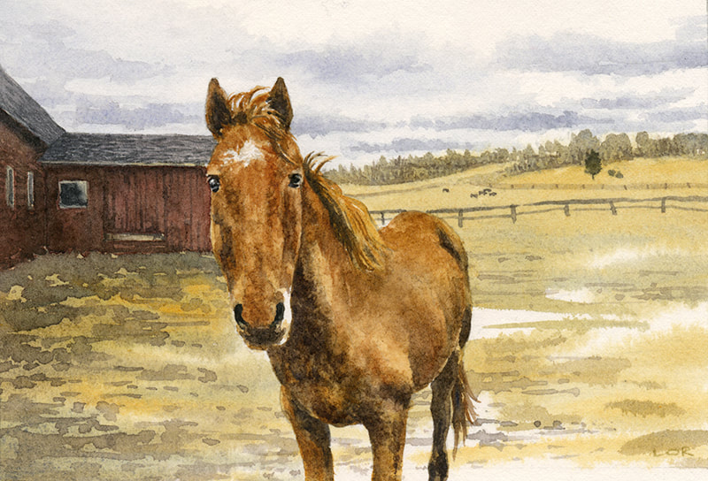 watercolor painting horse landscape