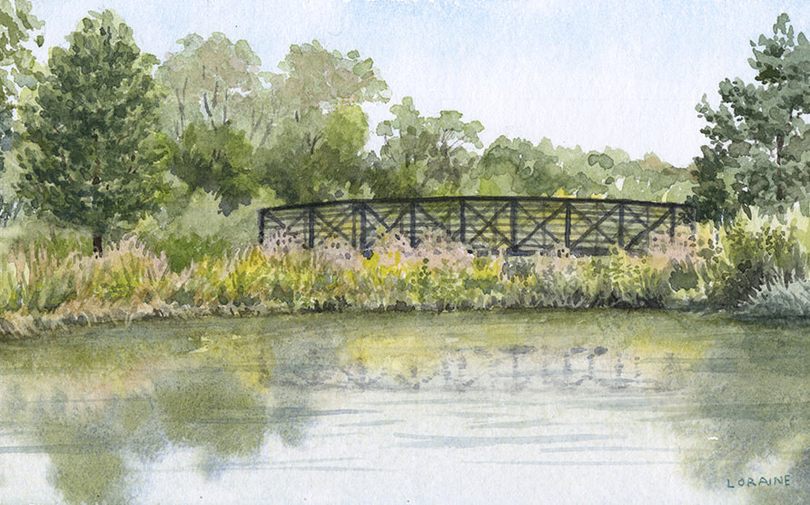 watercolor painting bridge landscape