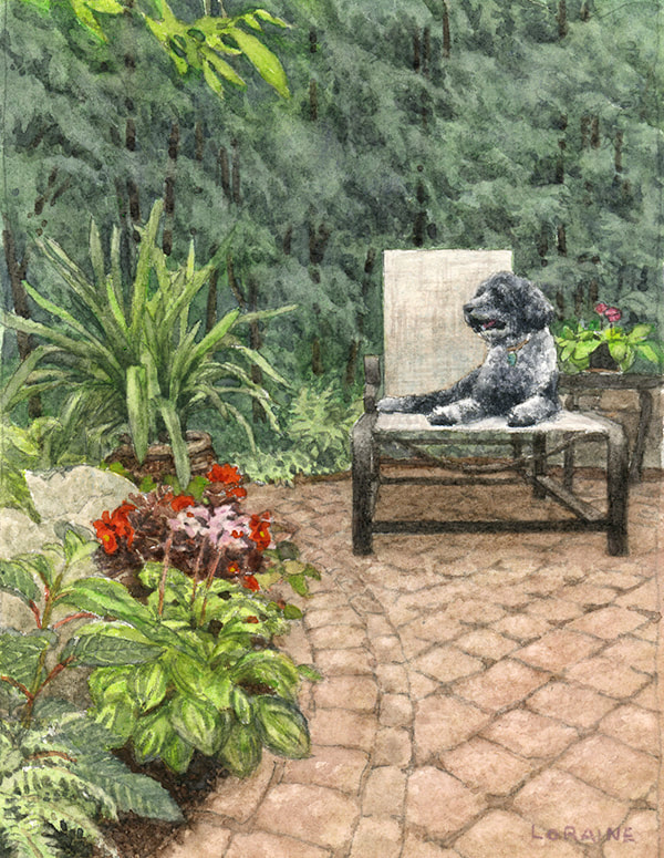 watercolor pet and garden portrait